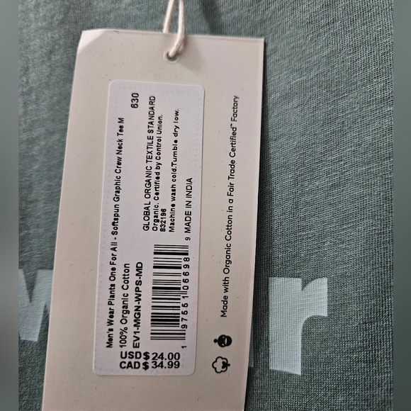 NWT Pact tshirt sz. M 100% organic cotton - Picture 9 of 9